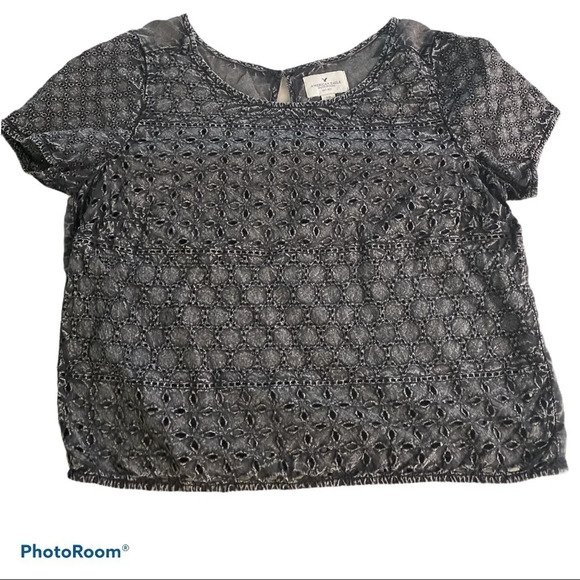 American Eagle Denim Short Sleeve black denim top - Picture 1 of 9